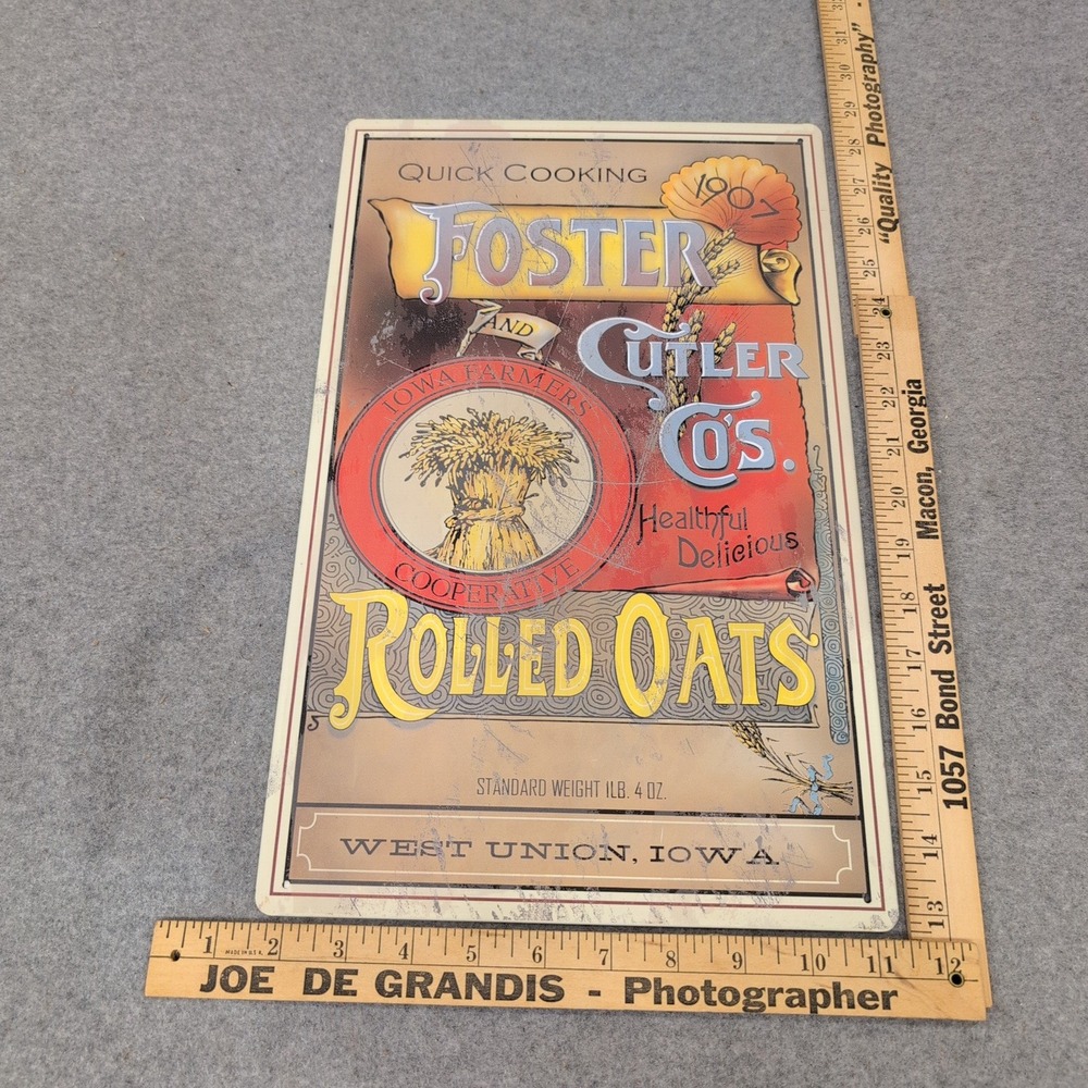 Foster and Cutler Co Rolled Oats Vintage Style Metal Tin Sign Iowa Farmers 1907 - Picture 2 of 3